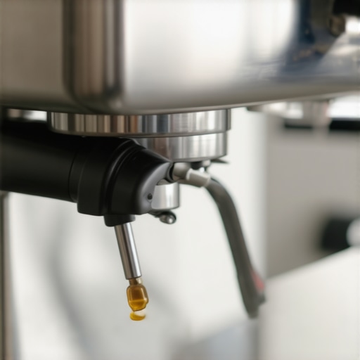 Person cleaning a super automatic espresso machine with descaling solution and cloth