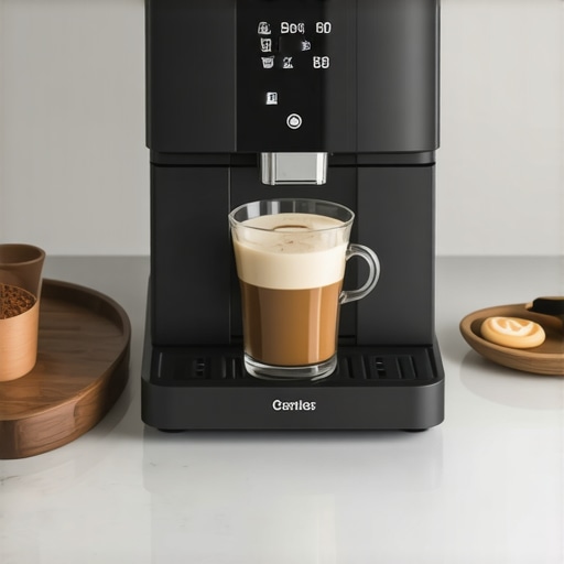 Stylish home kitchen with a sleek bean to cup coffee maker and milk frother