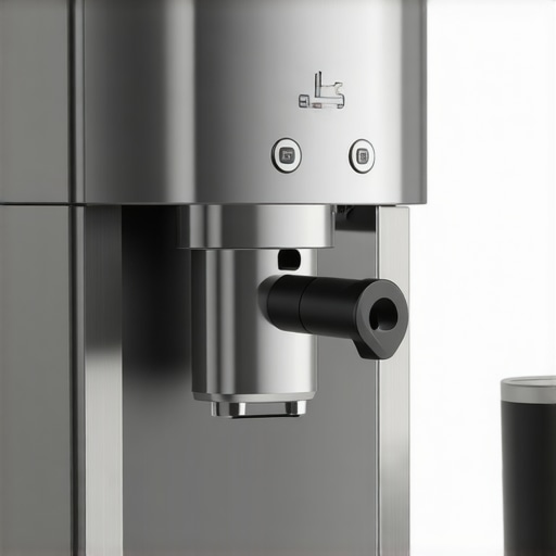 Elegant espresso machine with milk frother in contemporary kitchen.