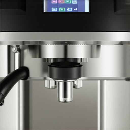 Close-up of a sleek, modern espresso machine with digital controls and milk frother