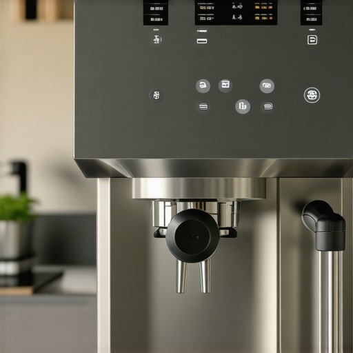 Modern espresso machine with Wi-Fi and digital interface in a stylish kitchen.