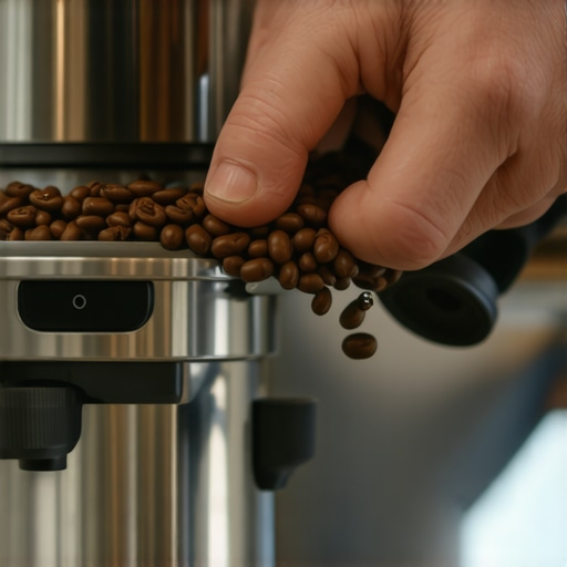 Person tuning a coffee grinder for perfect espresso grounds