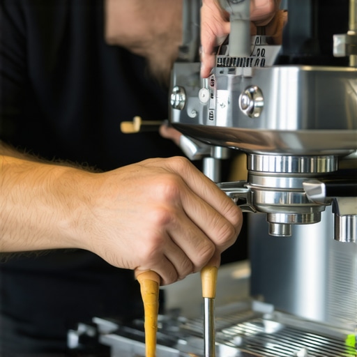 Barista cleaning espresso machine with maintenance tools for optimal performance