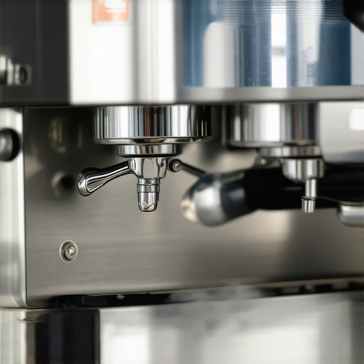 Detailed image of cleaning an espresso machine's internal parts with specialized tools.