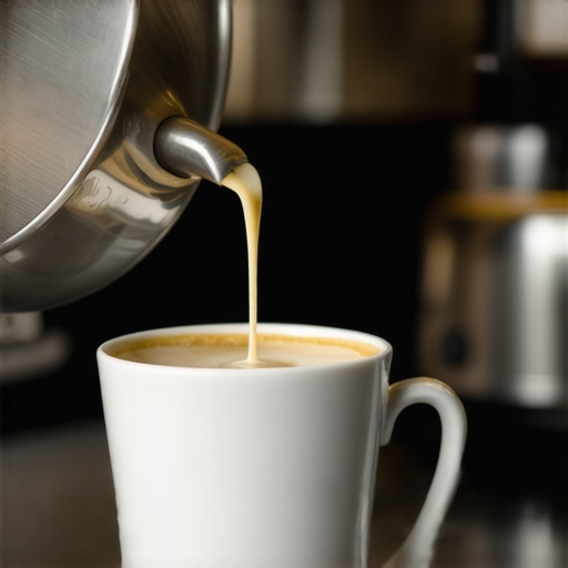 Barista pouring steamed milk into espresso for a latte