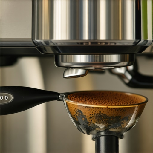 Close-up of hand tamping coffee grounds into portafilter for espresso making.
