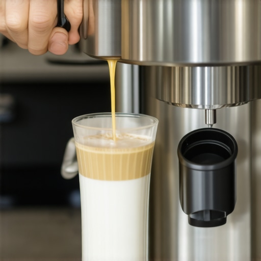 A person fine-tuning a professional-grade super automatic espresso machine in a contemporary kitchen