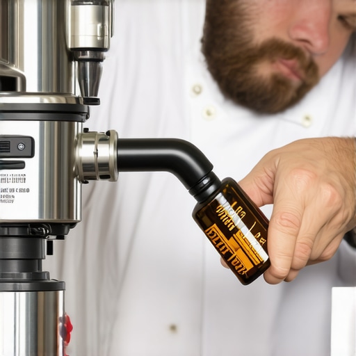 A barista spray anti-static solution onto a coffee grinder to reduce static cling.