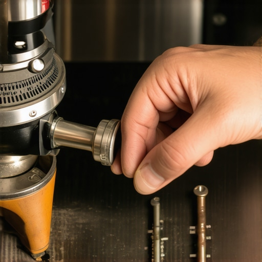 A technician calibrating an espresso grinder using specialized tools