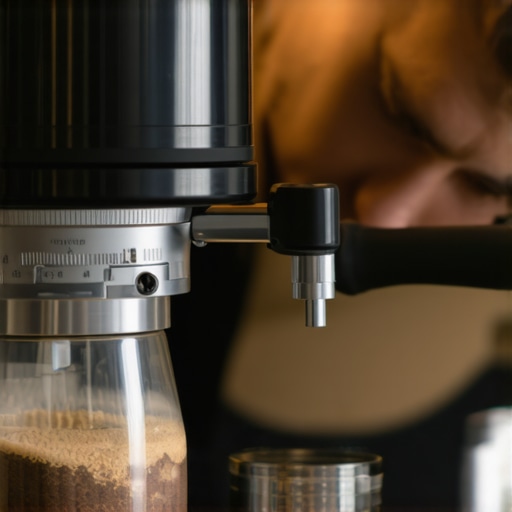 Professional barista using calibration tools on an espresso grinder