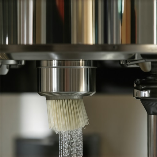 Person cleaning the brew unit of an espresso machine with a soft brush and water