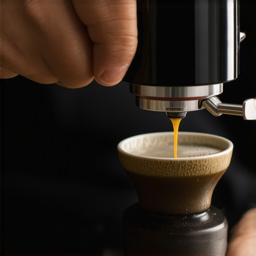 Hand adjusting a digital calibration tool on an espresso grinder