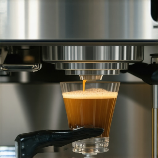 Barista adjusting a sophisticated espresso machine with specialized tools.