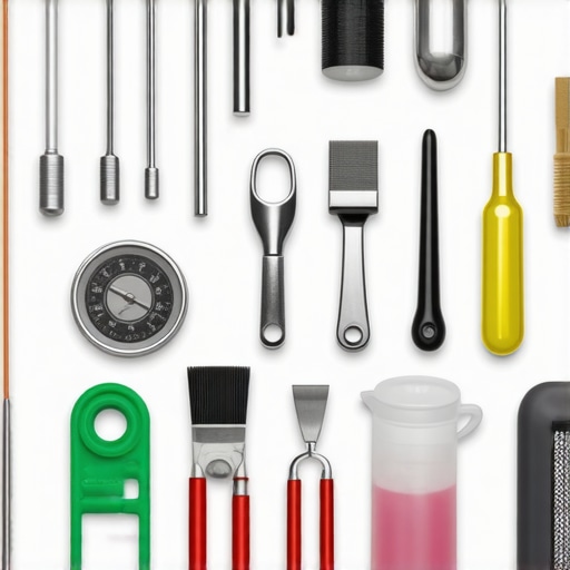Espresso machine parts and maintenance tools arranged neatly, highlighting calibration and cleaning devices