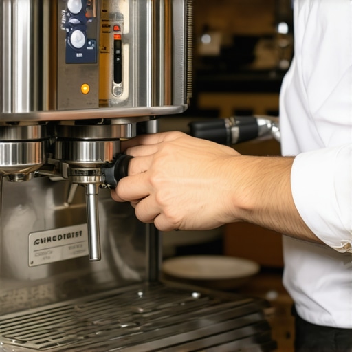 Expert Espresso Calibration Barista adjusting espresso machine settings with precise tools for optimal coffee extraction.