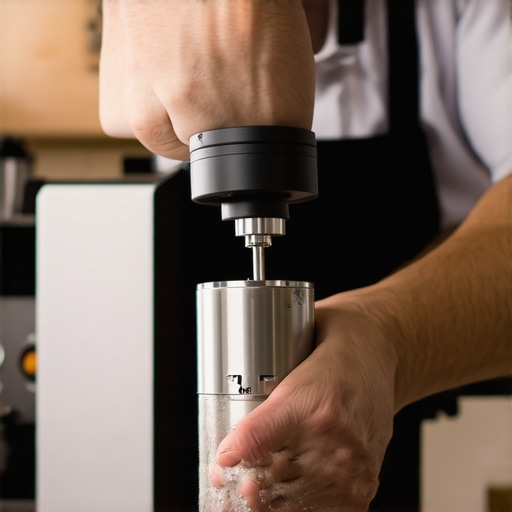 Technician applying lubricant to a coffee grinder motor bearings to reduce noise.